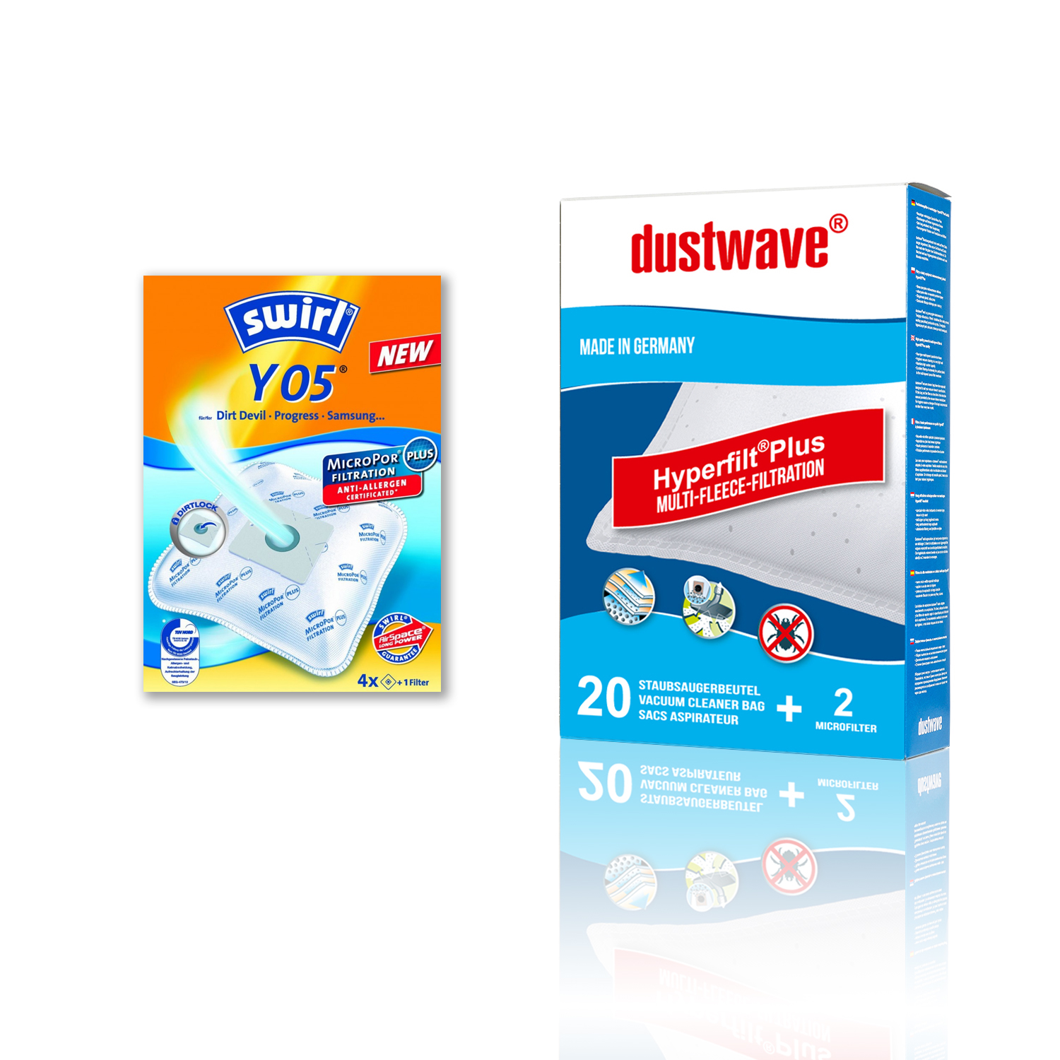 Original Swirl Y05 oder dustwave D54 Staubsaugerbeutel für